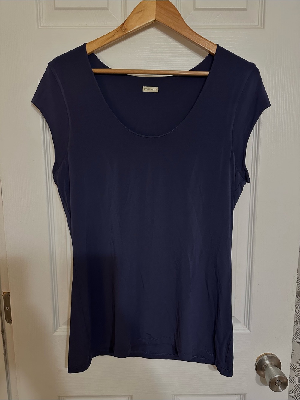 Annette Görtz Navy Scoop Cap Sleeve Top XL Lagenlook Minimalist Quiet Luxury
